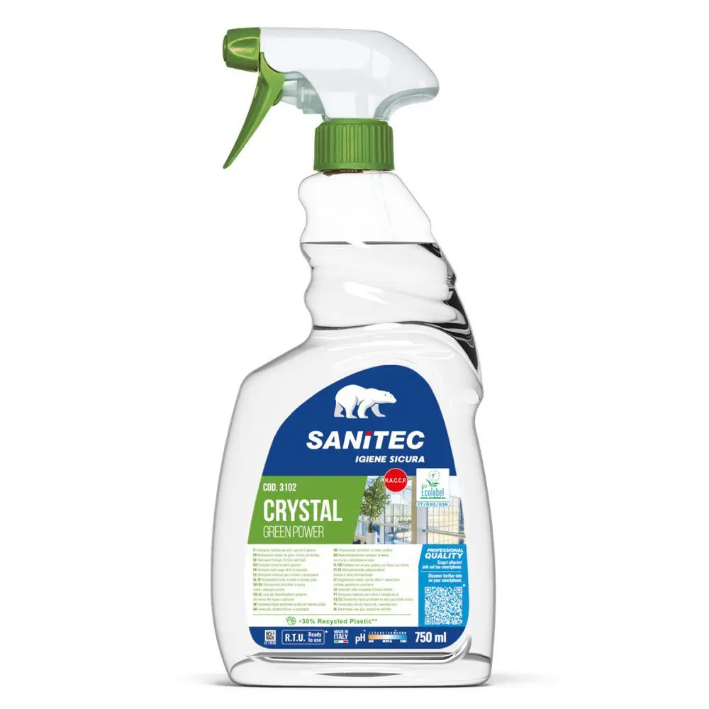 Ekolosko-cistilo-za-steklo-Sanitec-Crystal-Green-Power-750ml-Okolju-prijazno-Ecolabel Ekološko čistilo za steklo Sanitec Crystal Green Power 750ml