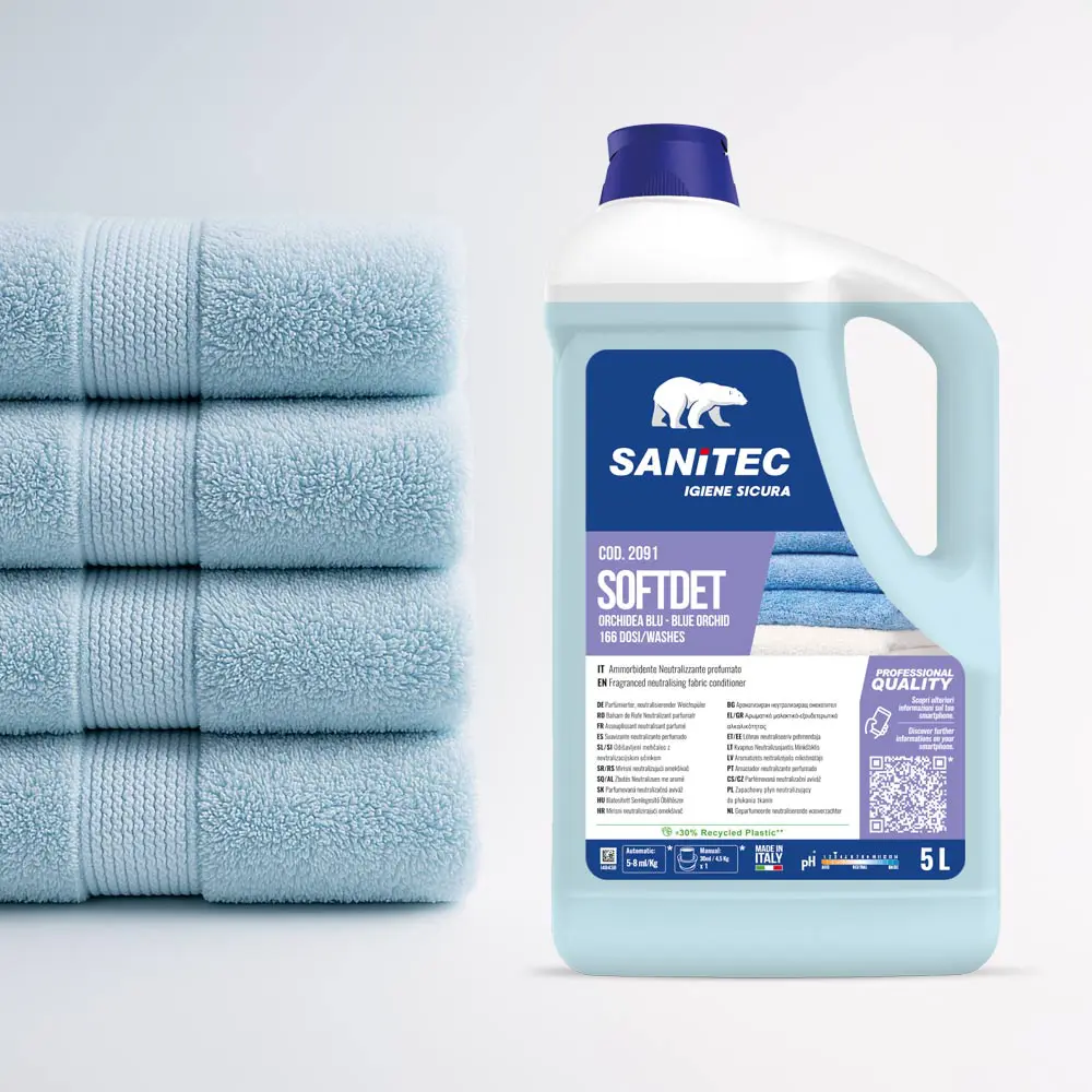 Mehčalec za perilo Sanitec Softdet modra orhideja 5L Mehčalec za perilo Sanitec Softdet modra orhideja 5L
