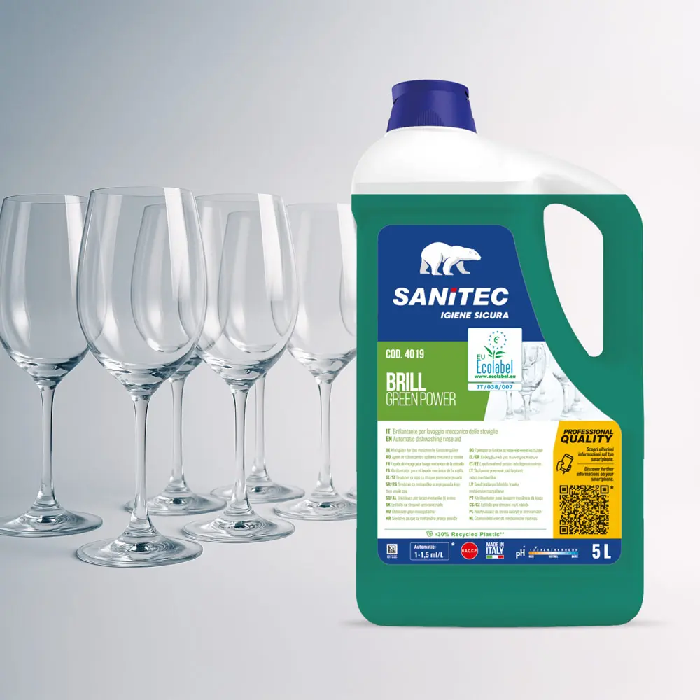 Ekološko izpiralno sredstvo za pomivalni stroj Sanitec Brill Green Power 5L Ekološko izpiralno sredstvo za pomivalni stroj Sanitec Brill Green Power 5L