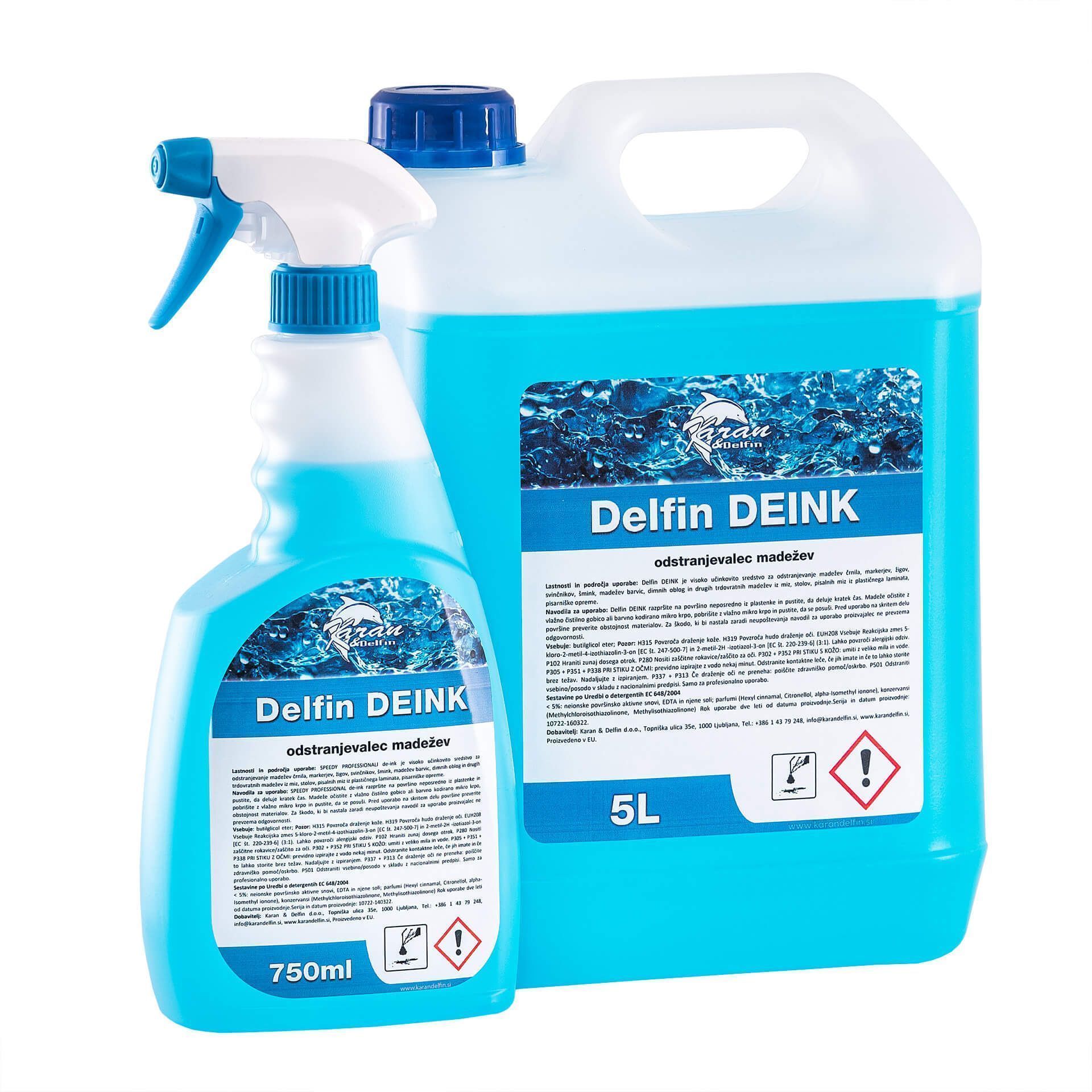 Čistilo za črnilo Delfin Deink 750 ml 5L za odstranjevanje črnila