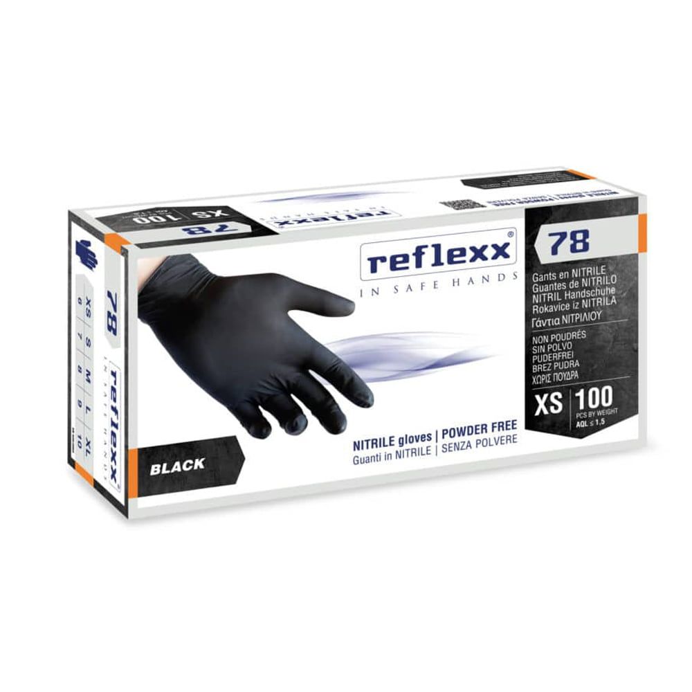 Rokavice za nitril Reflexx 78, brez pudra, črne 100 kos