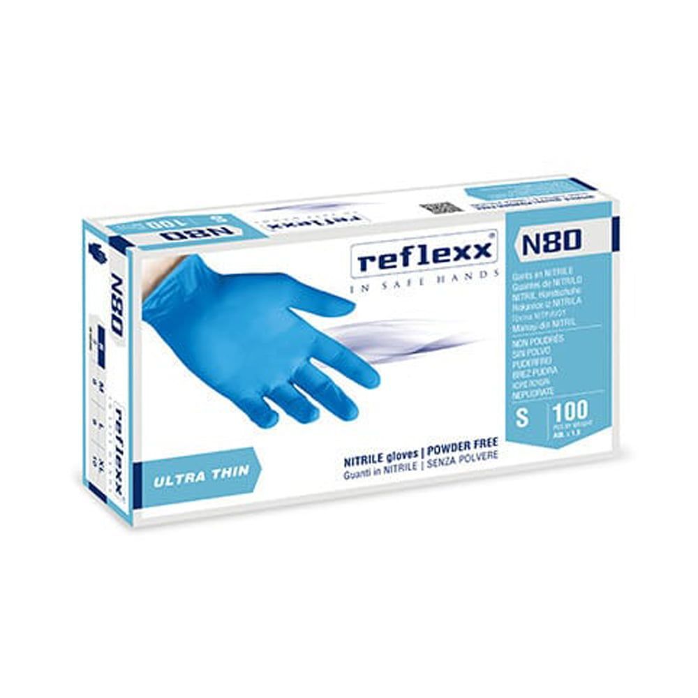 Rokavice nitril Reflexx N80B, brez pudra, modre 100 kos