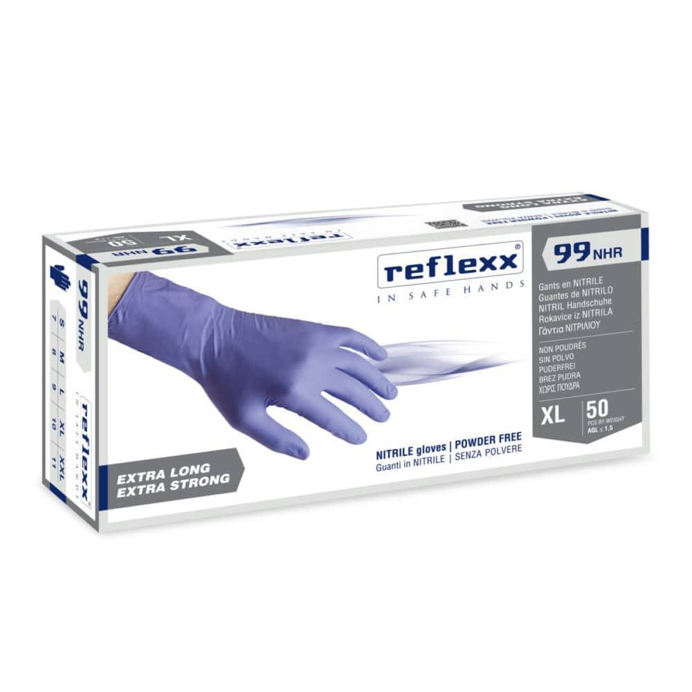 Rokavice nitril Reflexx 99, debele, brez pudra, modre 50 kos