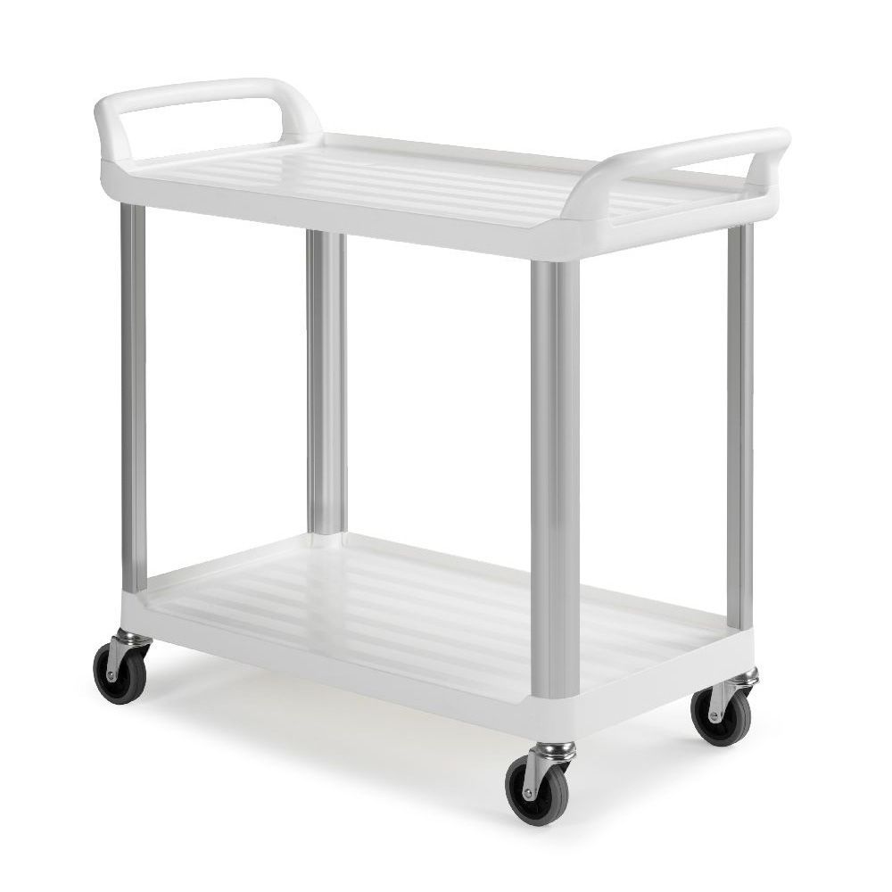 Beli voziček za serviranje plastični na kolesih za gostinstvo