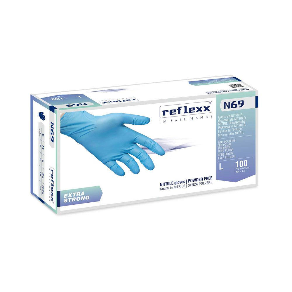 Rokavice nitril Reflexx N69 ekstra močne robustne 100 kos modre