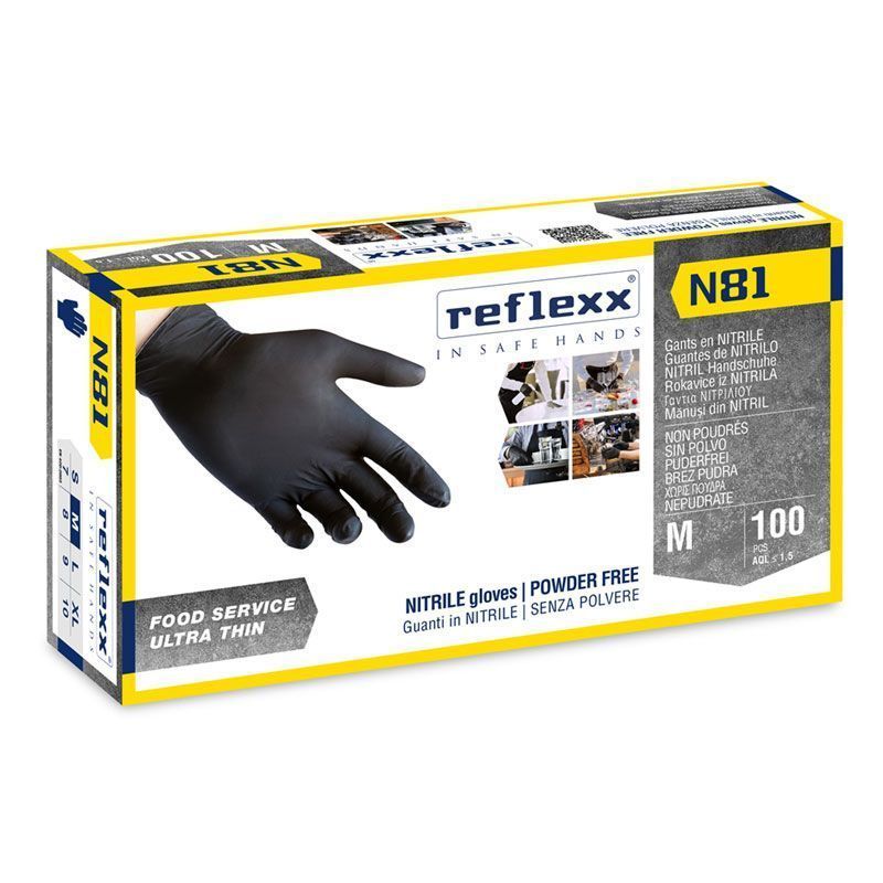 Rokavice nitril Reflexx N81, tanke, brez pudra, črne 100 kos