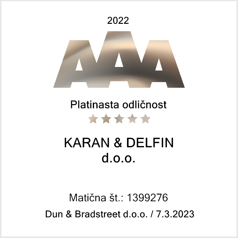 Platinasta odličnost bonitetna ocena Karan & Delfin 2022