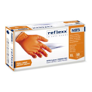 Rokavice nitril Reflexx N85 Full Grip, teksturirane, brez pudra, oranžne za industrijo 50 kos