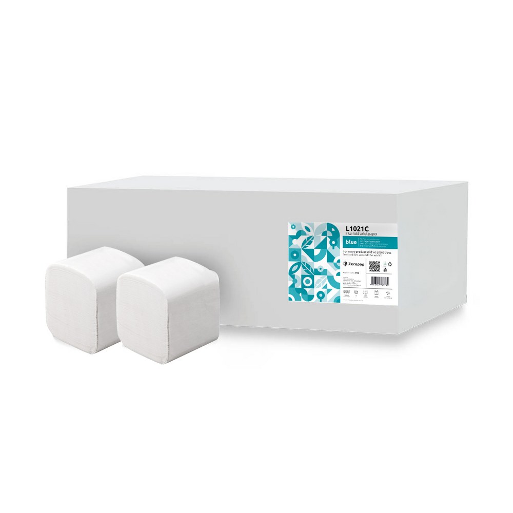 Toaletni papir lističi Zeropap Blue L1021C – zloženi dvoslojni lističi v pakiranju, 100% celuloza, EU Ecolabel, 7500kos, 10x21cm Toaletni papir lističi Zeropap Blue L1021C – zloženi dvoslojni lističi v pakiranju, 100% celuloza, EU Ecolabel, 7500kos, 10x21cm