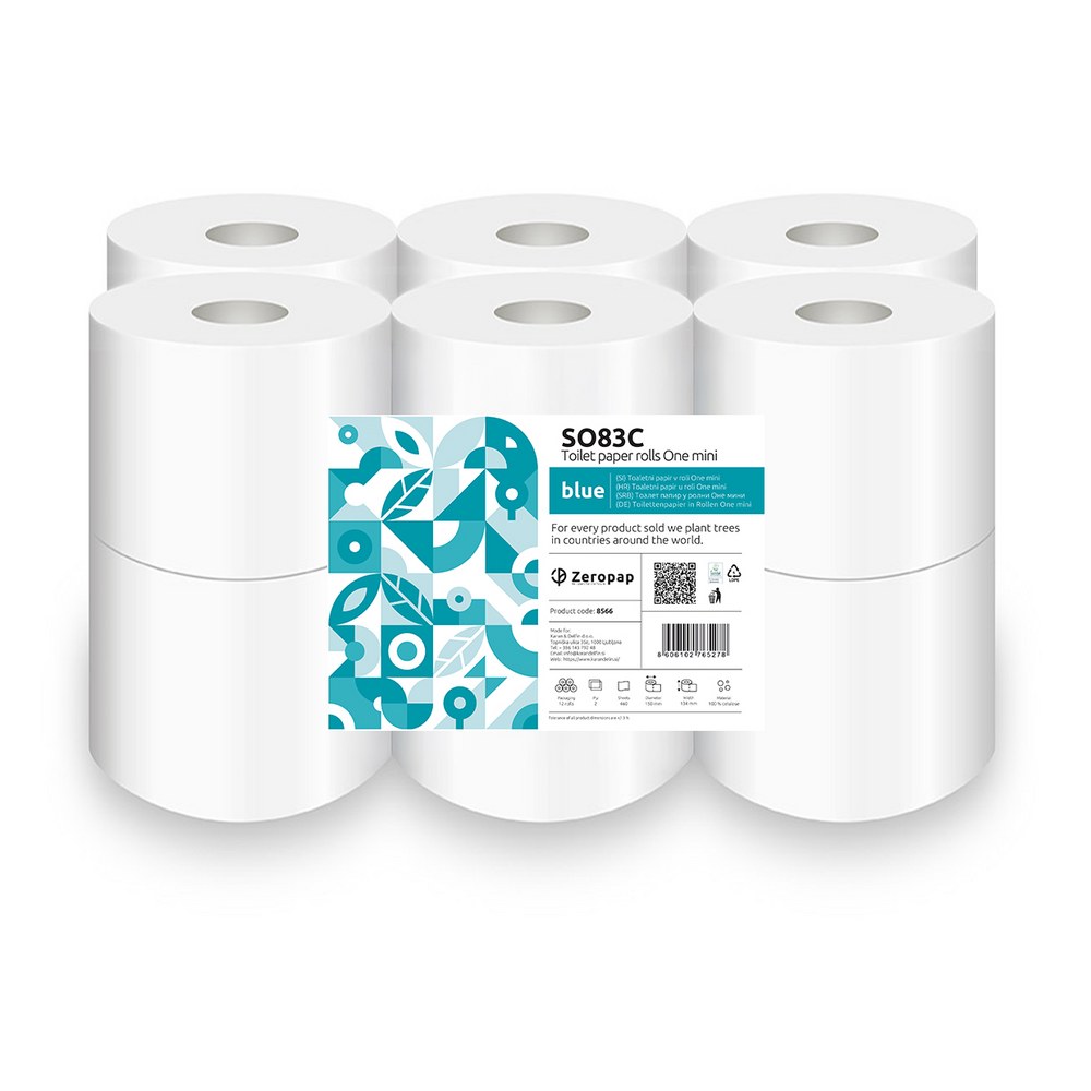 Toaletni papir centralni izvlek Zeropap Blue SO83C Smart One mini – 12 rol, premer 150 mm, širina 134 mm, celuloza, 83 m Toaletni papir centralni izvlek Zeropap Blue SO83C Smart One mini – 12 rol, premer 150 mm, širina 134 mm, celuloza, 83 m